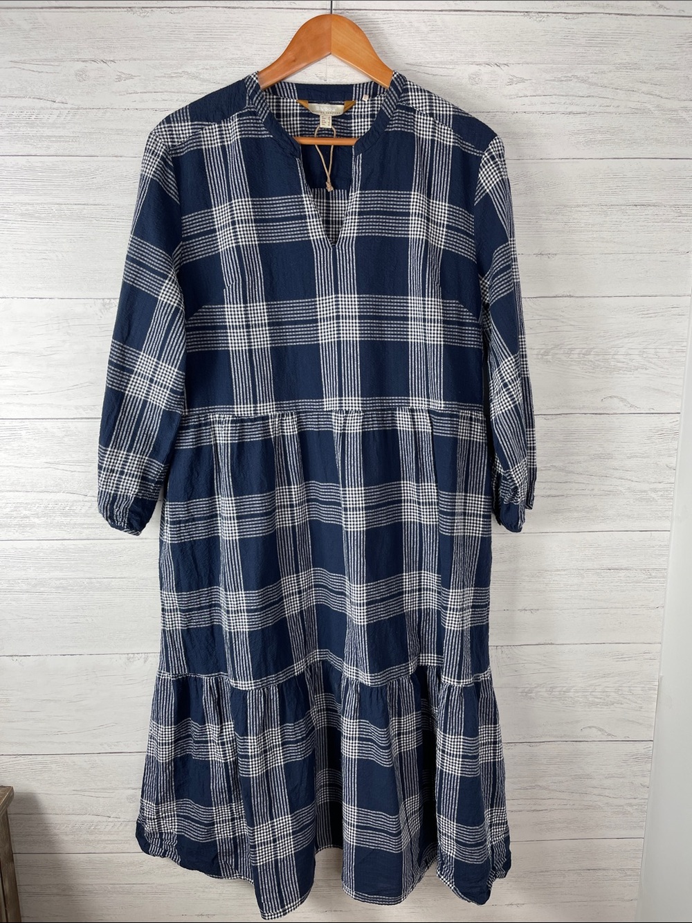 Barbour Navy & White Plaid Tiered Midi Dress